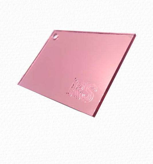 Imagem ilustrativa: Placa Acrílico A4 | 22x33cm | Acrílico Espelhado Rosê - 2mm | Corte + Gravação a Laser