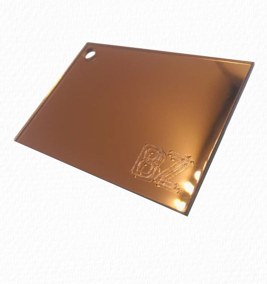 Imagem ilustrativa: Placa Acrílico A4 | 22x33cm | Acrílico Espelhado Bronze - 2mm | Corte + Gravação a Laser