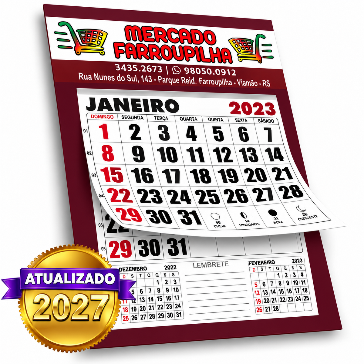 Calendário de Parede com Bloco | 1x0 | DuoDesign 250g